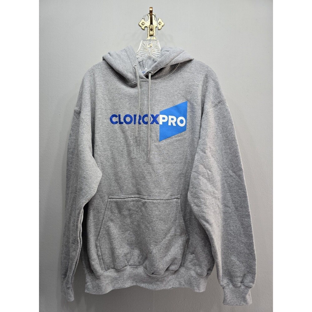 Port & Company Essential Clorox Large Gray Pullover Hoodie CloroxPro Logo Stain